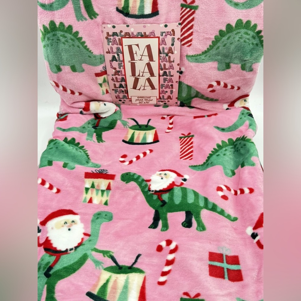 Christmas nwt pink Santa Dinosaur throw blanket 60 x 70